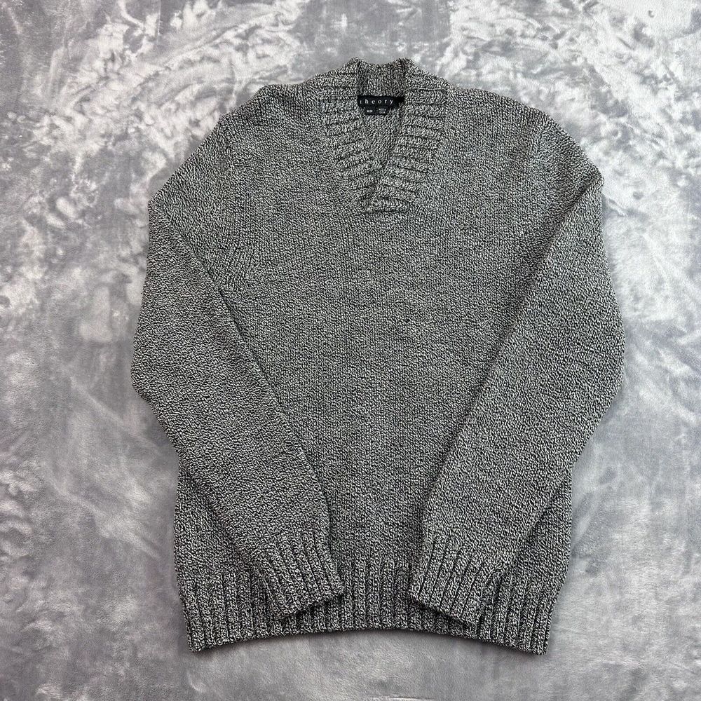 Theory Gray Marled V-Neck Sweater